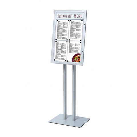 Speisekartenkasten freistehend silber - bannerama